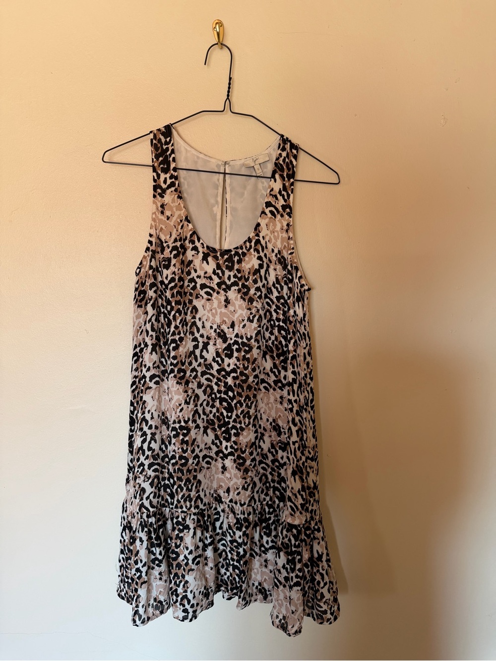 Joie Beige and Black Leopard-Print Sleeveless Ruffle-Hem Dress